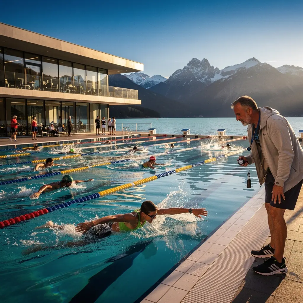 Ein Schwimmer, der die Schmetterlings-Technik im Wasser demonstriert.