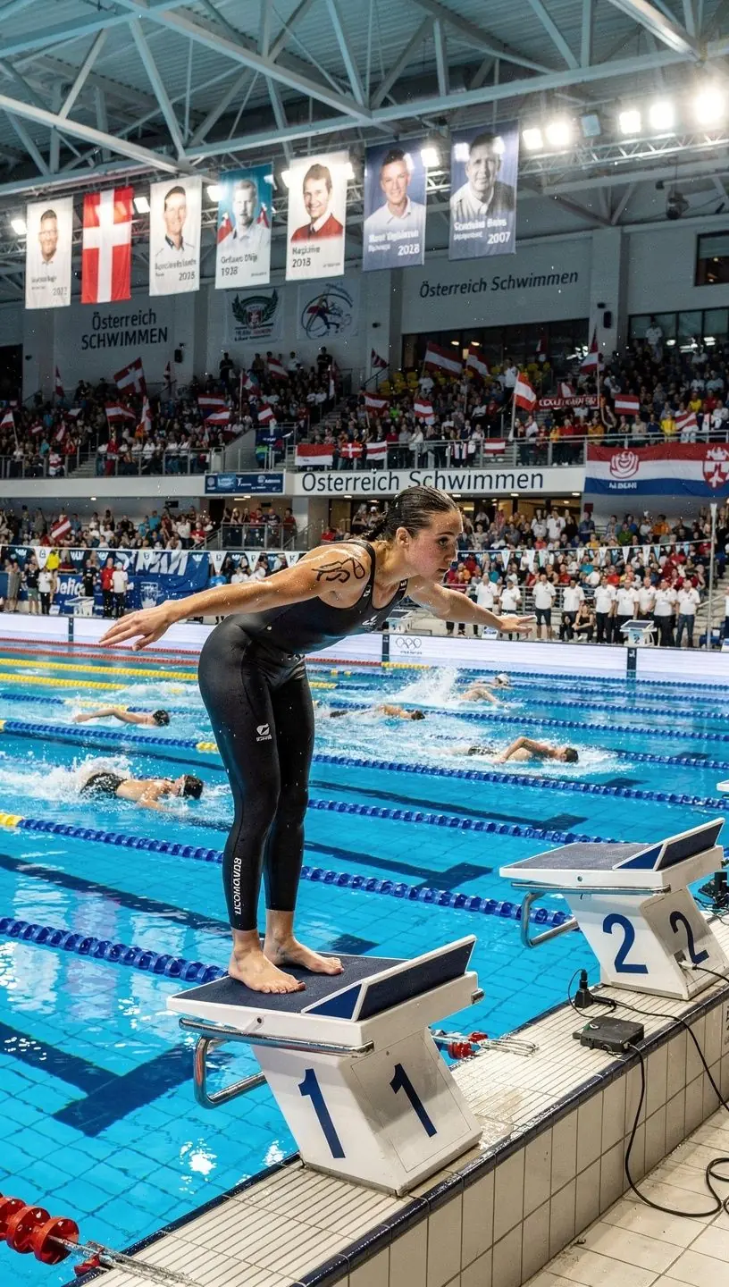 Eine Gruppe von Teilnehmern folgt einem Online-Kurs zur Verbesserung der Schwimmtechnik.